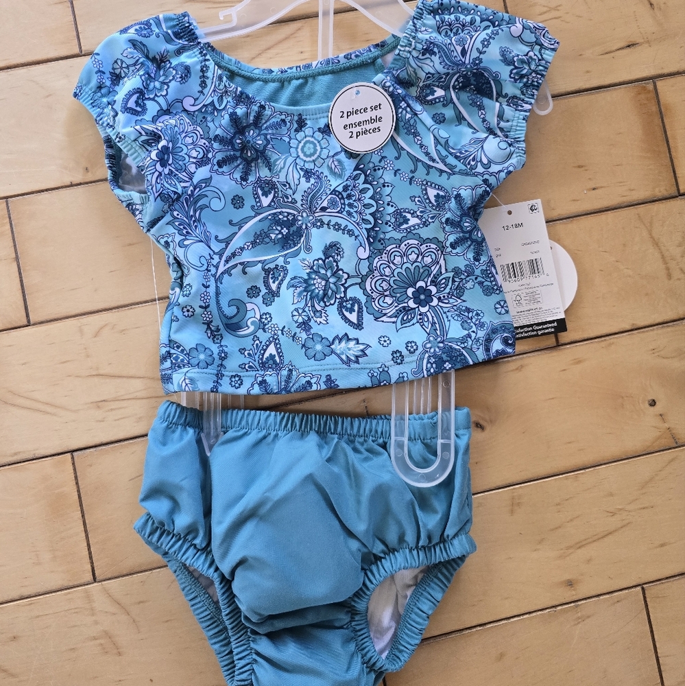 Blue Floral Kids Swim Set
